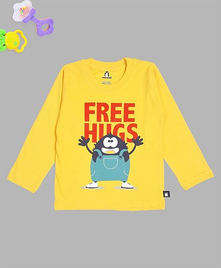 Crazy Penguin Free Hugs Printed Full Sleeves Tee - Yellow