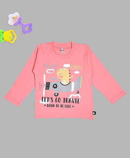 Crazy Penguin Dinosaur Printed Full Sleeves Tee - Light Pink