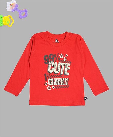 Crazy Penguin Full Sleeves Cute Cheeky Printed Tee - Red