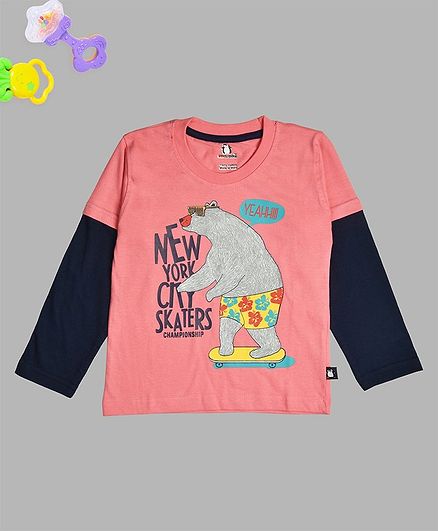 Crazy Penguin Full Sleeves Bear Printed Tee - Pink