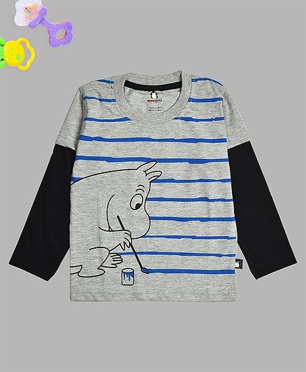Crazy Penguin Full Sleeves Striped Tee - Grey