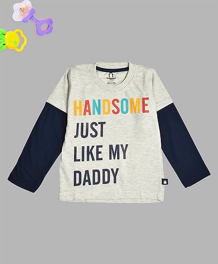 Crazy Penguin Full Sleeves Handsome Just Like Daddy Printed Tee - Grey