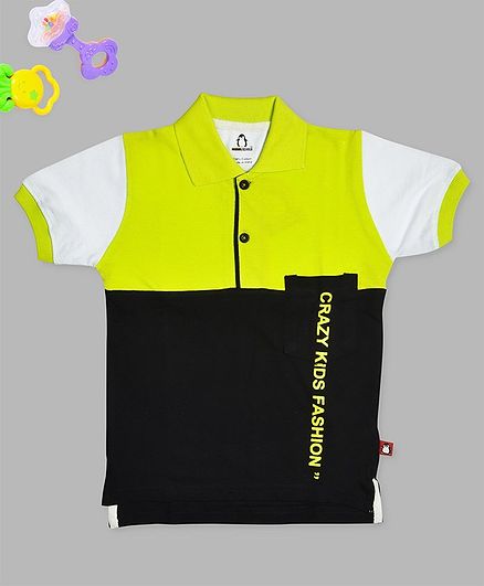 Crazy Penguin Colour Block Pattern Half Sleeves Tee - Green