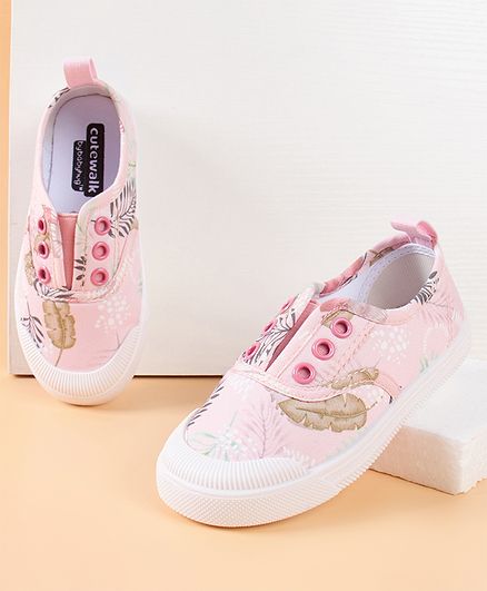 Cute Walk by Babyhug Canvas Shoes Leaves Print - Pink