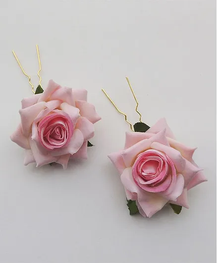 Lime By Manika Set Of 2 Rose Decorated Hair Pins - Light Pink