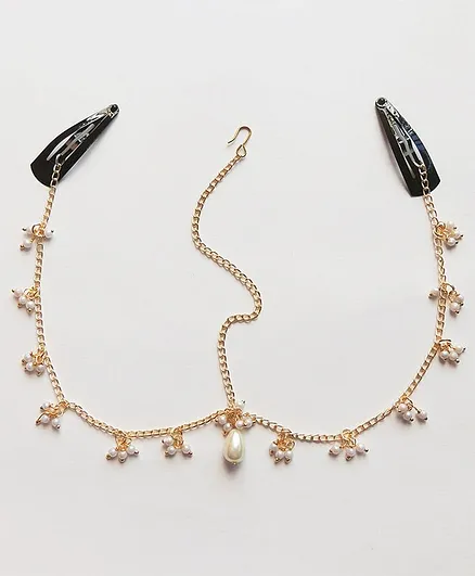 Lime By Manika Dangling Pearls Head Chain - Golden