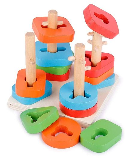 Webby Wooden Early Educational Shape & Color Recognition Geometric Board Blocks Toy - Multicolor
