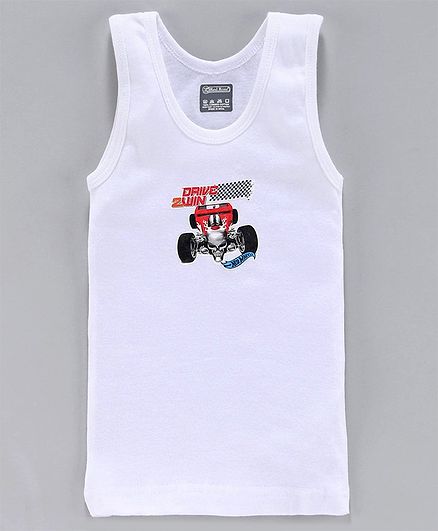 Red Rose Sleeveless Vest Hot Wheels Print - White