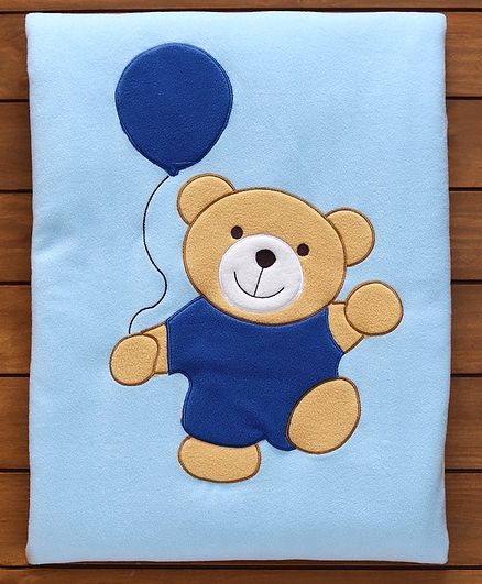 Sherin Blanket With Teddy Bear Embroidered - Blue