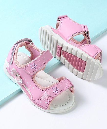 Cute Walk by Babyhug Floater Sandals Floral Detail - Pink