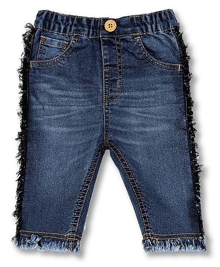 Kid Studio Fringe Hem Slim Fit Three Fourth Length Jeans - Blue