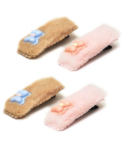 Funkrafts Set Of 4 Bow Detailed Hair Clips - Brown Pink