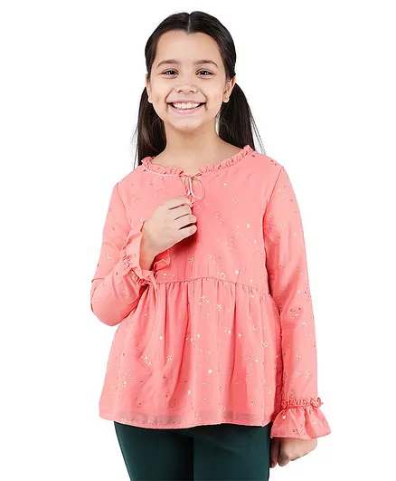 One Friday Full Sleeves Constellation Print Top - Pink
