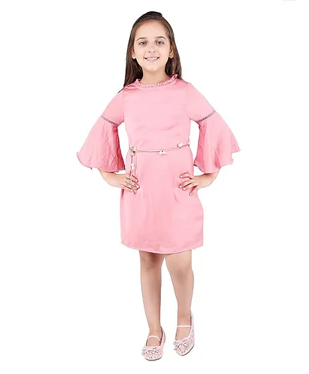 One Friday Three Fourth Bell Sleeves Pearl Detailed Dress - Pink