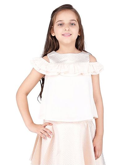 One Friday Cap Sleeves Self Design Top - Cream