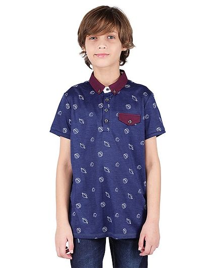 One Friday Half Sleeves Planet Printed Tee - Dark Blue