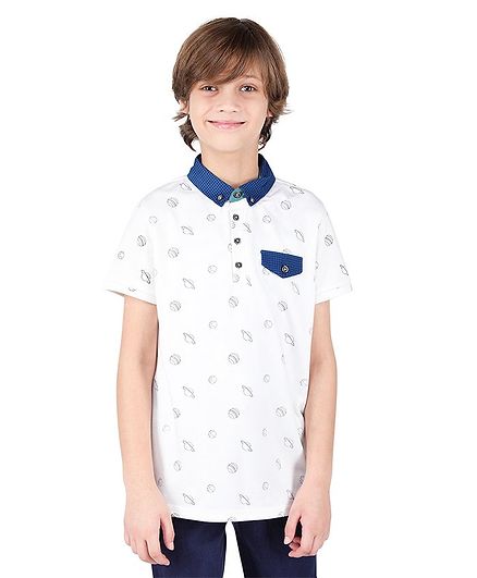 One Friday Half Sleeves Planet Printed Tee - White
