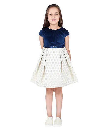 One Friday Short Sleeves Glitter Circle Detailed Dress - Blue