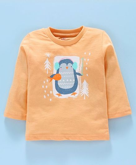 Zero Full Sleeves T-Shirt Penguin Print - Orange