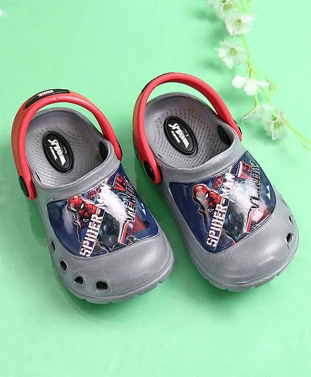 Cute Walk by Babyhug Spider Man Clogs with Back Strap - Grey