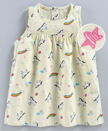 Teddy Sleeveless Frock Heart Print - Yellow
