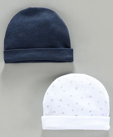 Ben Benny Cap Pack of 2 Printed & Solid Color Navy Blue White - Diameter 9 cm