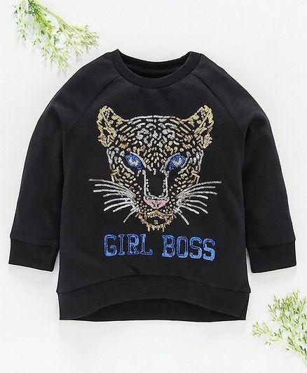 Ventra Girl Boss Print Full Sleeves Sweatshirt - Black