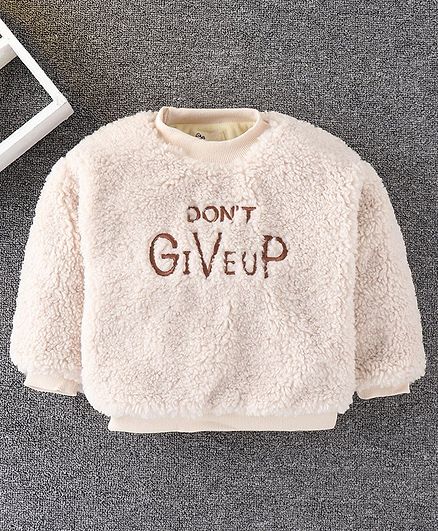 Kookie Kids Full Sleeves Sweatshirt Text Embroidery - Cream