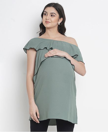 Mine4Nine Solid Short Sleeves Maternity Top - Grey
