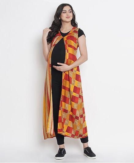 Mine4Nine Checked Sleeveless Maternity Shrug - Mustard Yellow