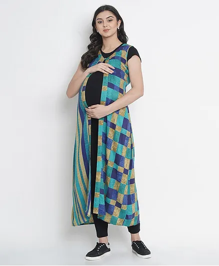 Mine4Nine Checked Sleeveless Maternity Shrug - Blue