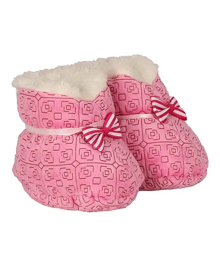 Buckled Up Bow Booties - Dark Pink