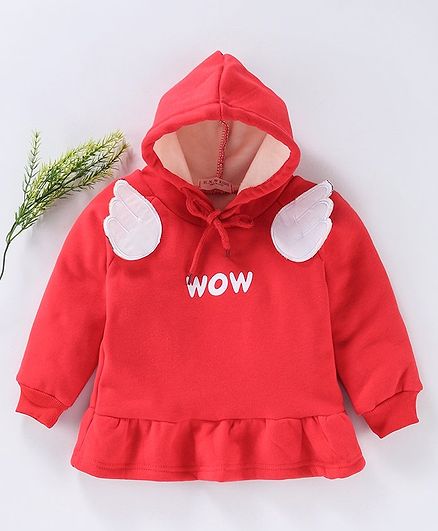 Kookie Kids Full Sleeves Hooded Sweatshirt Wow Print - Red