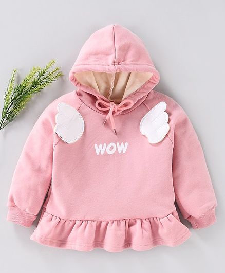 Kookie Kids Full Sleeves Hooded Sweatshirt Wow Print - Pink
