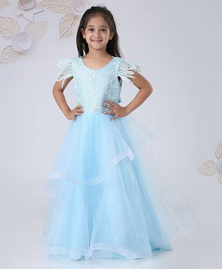 Mark & Mia Flutter Sleeves Dress Embroidered - Blue