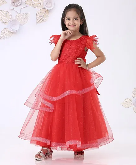 Mark & Mia Flutter Sleeves Gown Embroidered - Red
