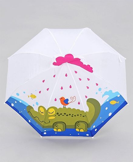 Babyhug Umbrella 3D Alligator Design - White Blue