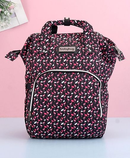 Babyhug Diaper Bag Black Flamingo Print - Maroon