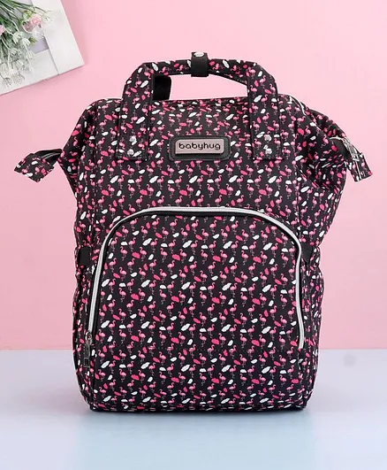 Babyhug Diaper Bag Black Flamingo Print - Maroon