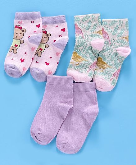 Mustang Ankle Length Socks Multi Design Pack of 3 - Purple