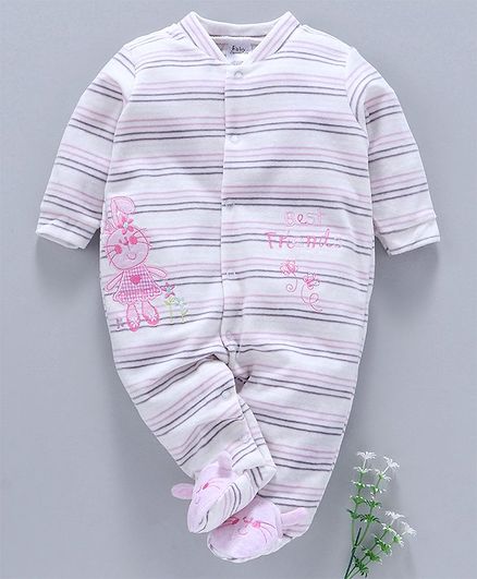 Kookie Kids Full Sleeves Footed Romper Striped - Purple