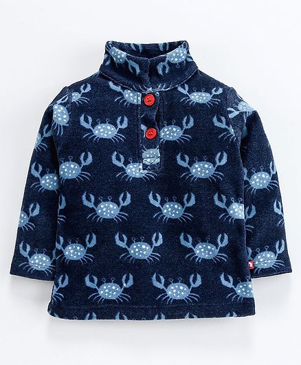 Nino Bambino Full Sleeves High Neck Crab Print Tee - Navy Blue