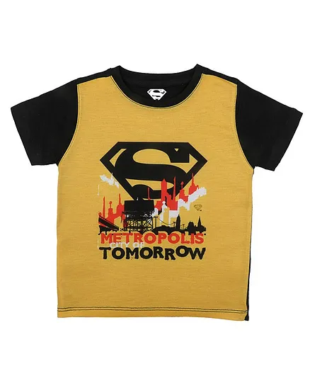 Superman By Crossroads Superman Metropolis City Of Tomorrow Text Print Half Sleeves Tee - Yellow