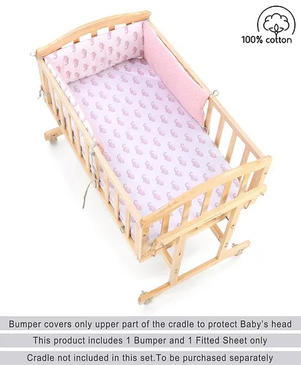 Babyhug Premium Cotton Head Support Bumper with Fitted Sheet for Cradle - Seahorse Theme