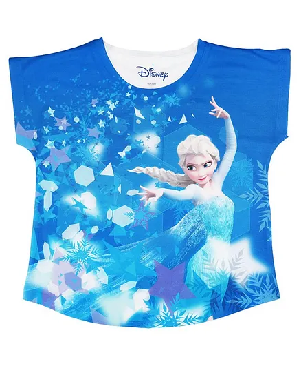 Disney By Crossroads Cap Sleeves Frozen Elsa Print Top - Blue