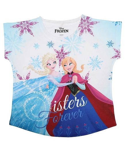 Disney By Crossroads Cap Sleeves Frozen Sisters Forever Print Top - Blue