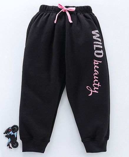 Doreme Full Length Fleece Bottoms Wild Beauty Print - Black