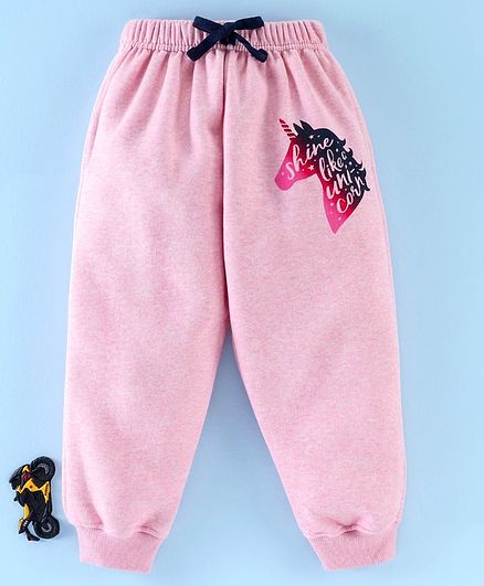 DoreMe Full Length Fleece Bottoms Unicorn Print - Pink