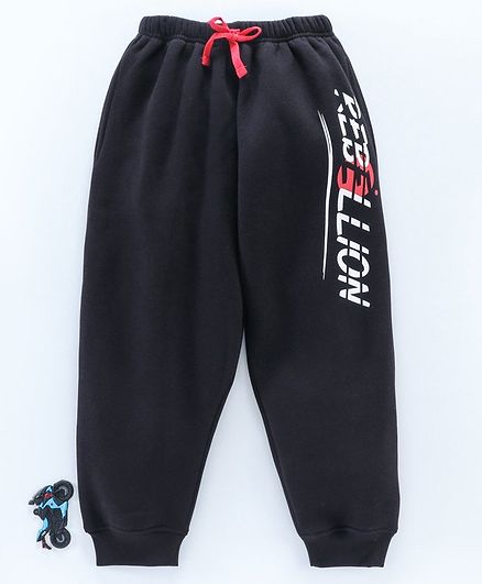 Doreme Full Length Fleece Bottoms Text Print - Black