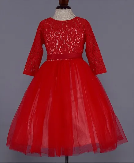 WhiteHenz Clothing Full Sleeves Lacey Dress - Red